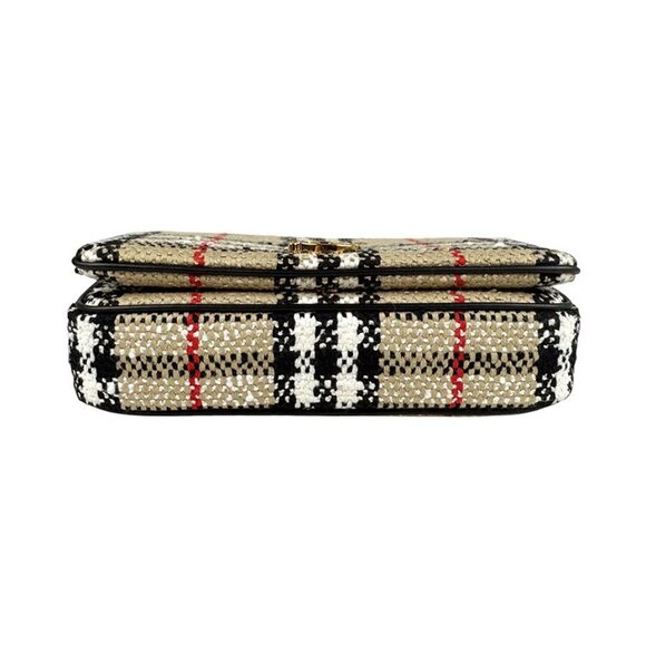 Auth BURBERRY Chain Shoulder Bag Beige/Black/Gold Canvas/Metal - z4021 - Picture 4 of 12